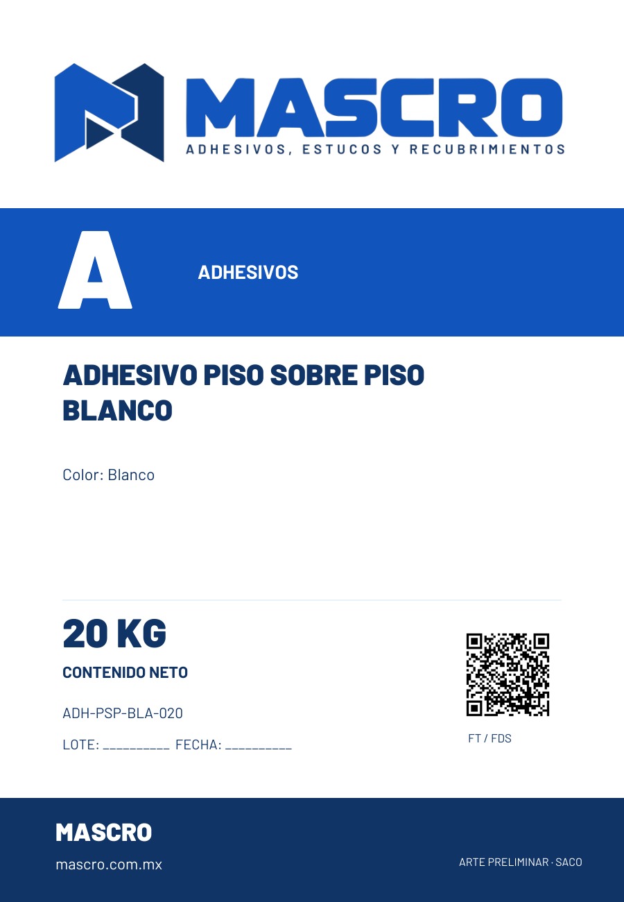 Empaque preliminar de Adhesivo Piso sobre Piso Blanco