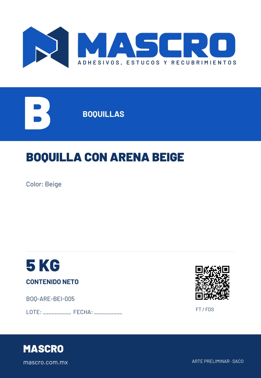 Empaque preliminar de Boquilla Con Arena Beige