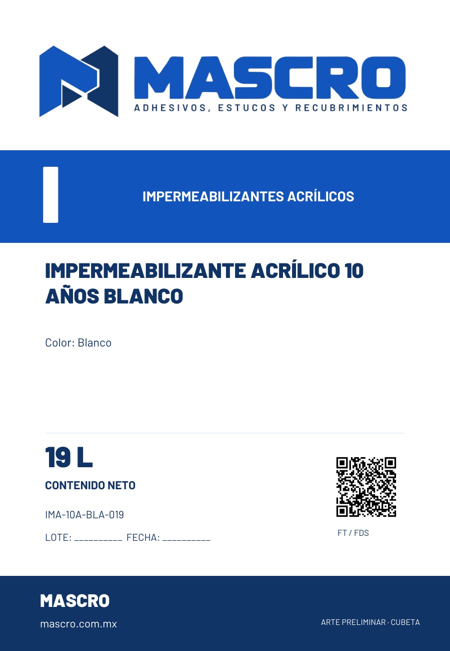 Empaque preliminar de Impermeabilizante acr&iacute;lico 10 a&ntilde;os blanco