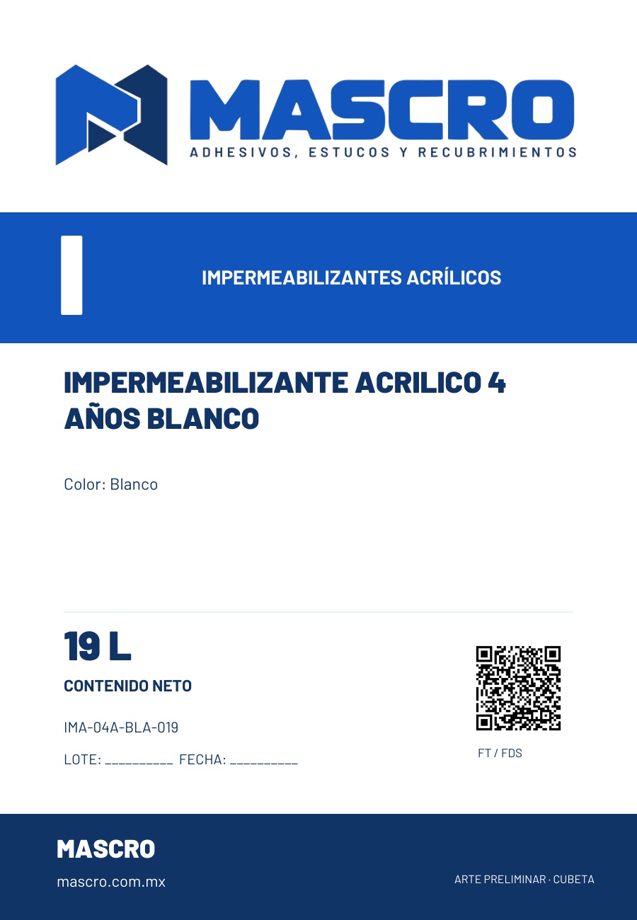 Empaque preliminar de IMPERMEABILIZANTE ACRILICO 4 A&Ntilde;OS BLANCO