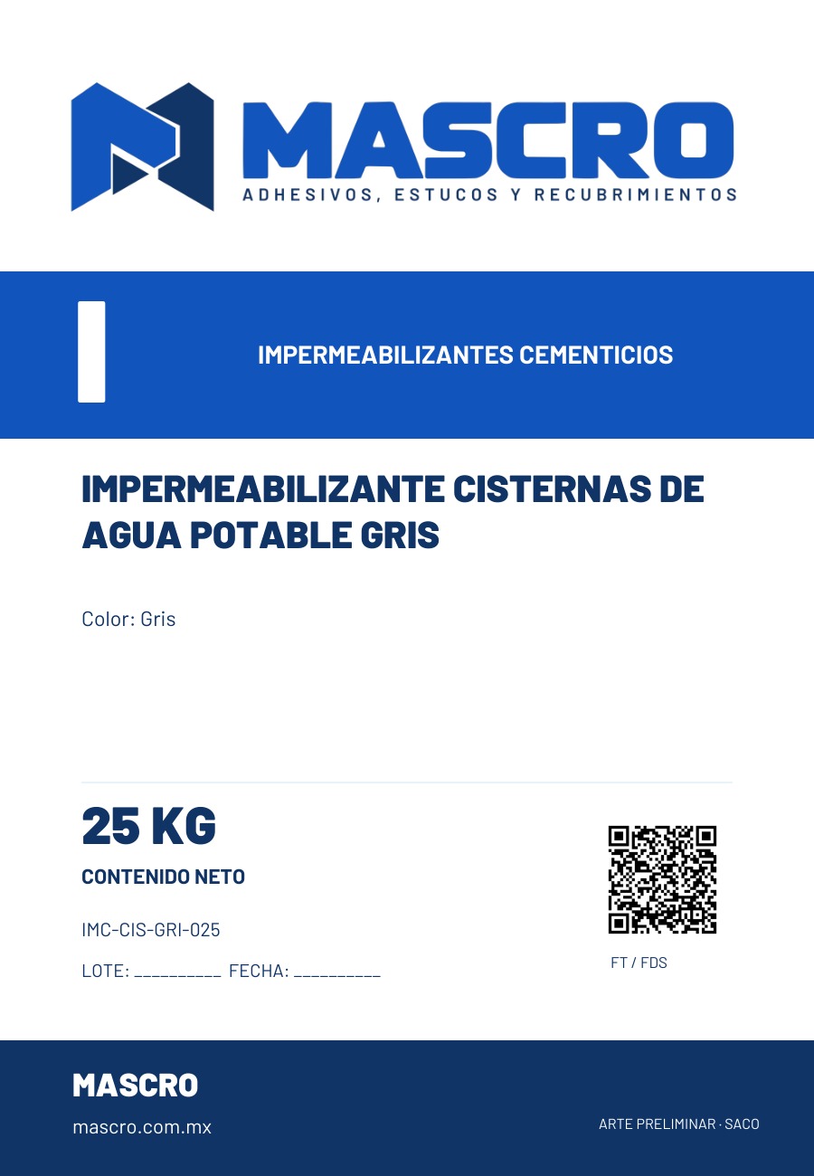 Empaque preliminar de Impermeabilizante Cisternas De Agua Potable Gris