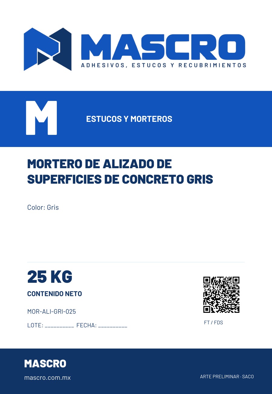 Empaque preliminar de Mortero De Alizado De Superficies De Concreto Gris