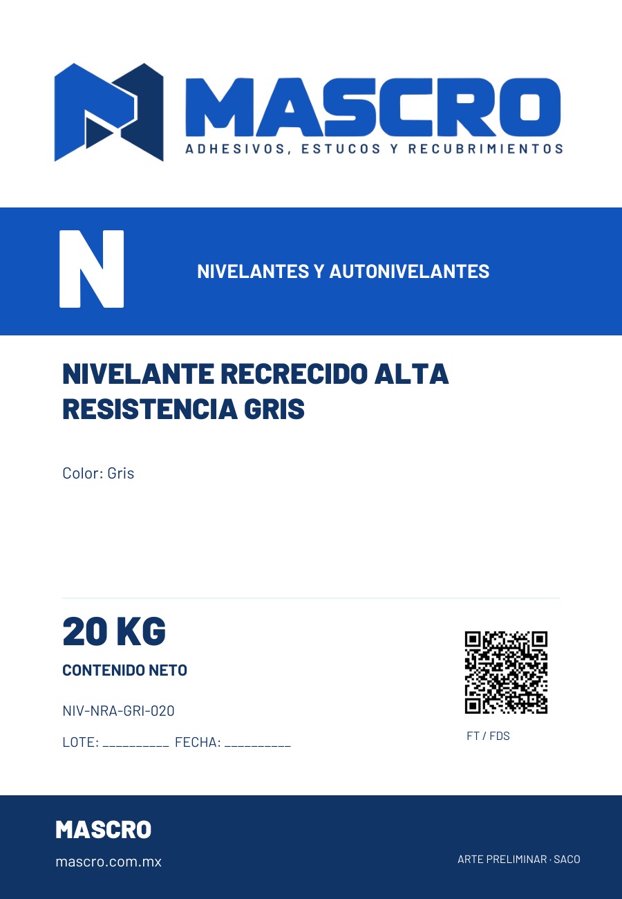 Empaque preliminar de Nivelante Recrecido Alta Resistencia  Gris