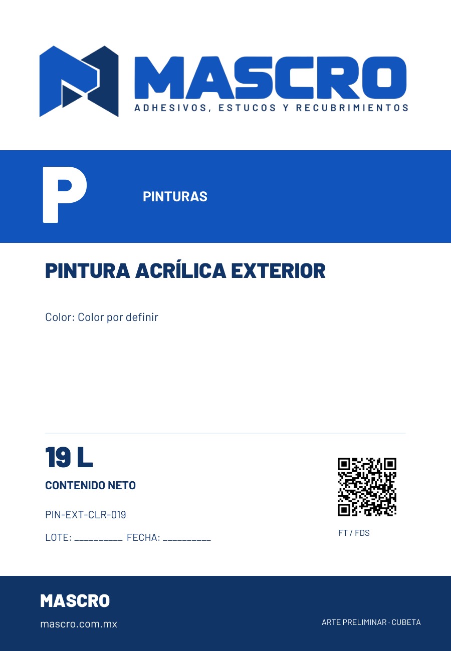 Empaque preliminar de Pintura acr&iacute;lica exterior