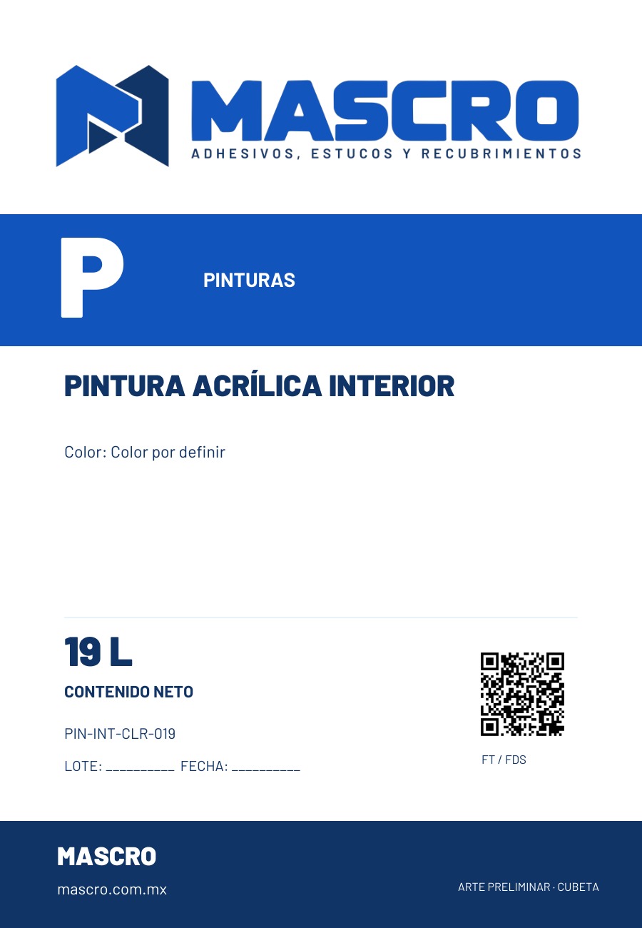 Empaque preliminar de Pintura acr&iacute;lica interior