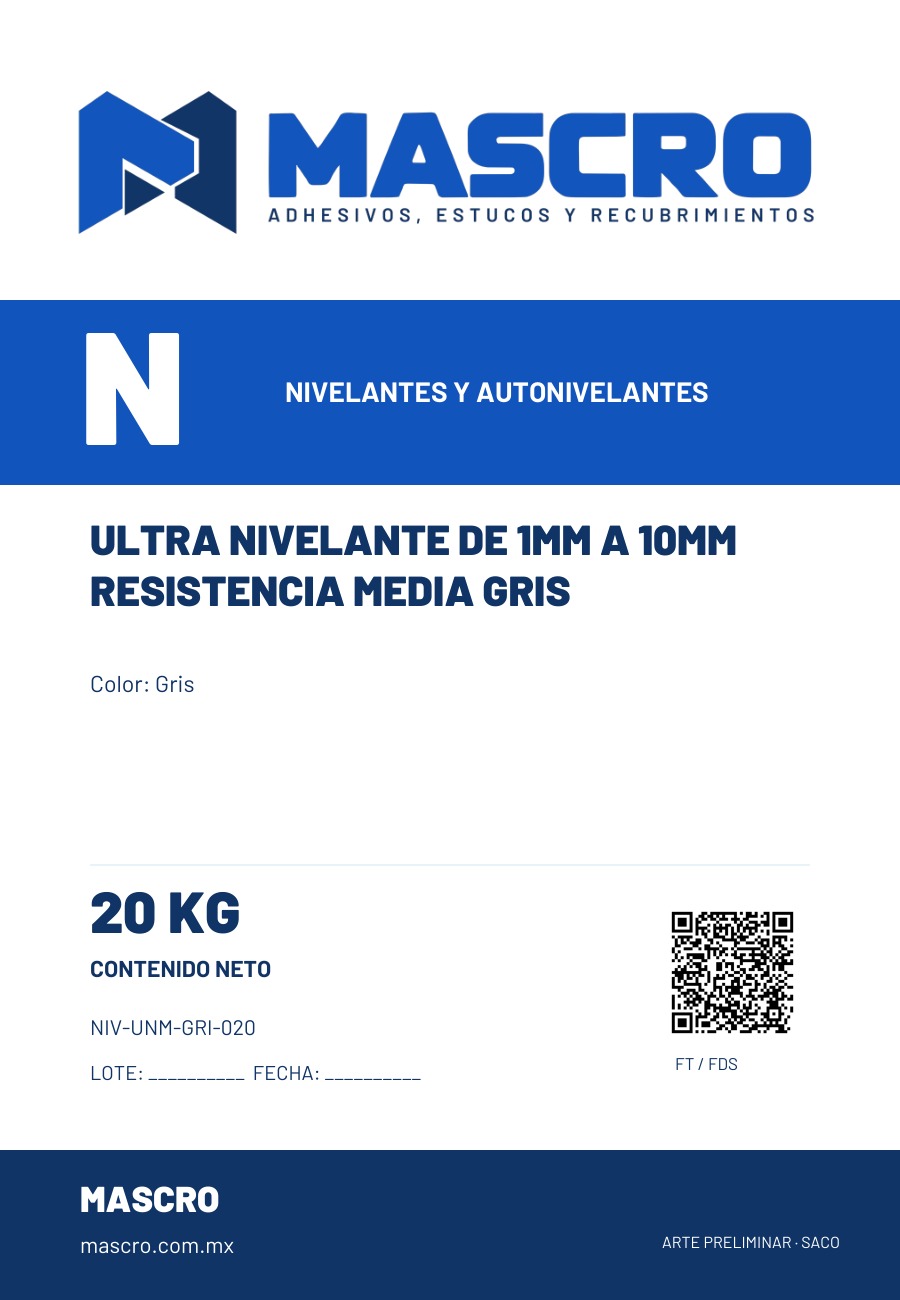 Empaque preliminar de Ultra Nivelante De 1mm A 10mm Resistencia Media Gris